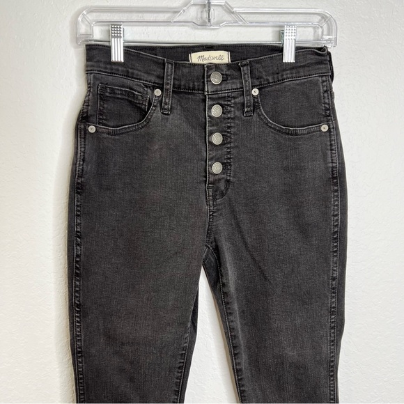 Madewell Jeans Women 27 P 10” Inch High Rise Skinny Button Fly Washed Black Clo - Picture 2 of 11